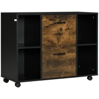 Vinsetto Armário para Impressora com Rodas e 2 Gavetas Fechadura e Prateleiras Abertas 90x3,5x68,5 cm Castanho Rústico e Preto(m-1)