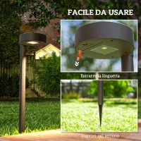 Outsunny Set 8 Faretti da Esterno a Energia Solare con Illuminazione LED a 3000K, in PP, PS e ABS, 12x10x46 cm, Nero(m-7)