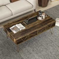 HOMCOM Mesa de Café de Madera Mesa de Centro con Gran Tablero y 2 Cajones Diseño de Lujo Elegante Decoración con Líneas Doradas(m-4)
