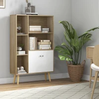 HOMCOM Estantería escandinava Mueble de Almacenamiento 80x23,5x123 cm 5 nichos armario 2 puertas patas inclinadas(m-2)