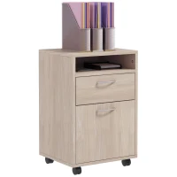 HOMCOM Archivador de oficina con ruedas cajón estante armario y bandeja para documentos y carpeta colgante 40x35x60 cm Roble(m-6)