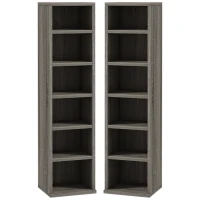 HOMCOM Conjunto de 2 estantes columnas armario de almacenamiento CD-DVD 12 compartimentos 21x22,5x88,5 cm capacidad 204 CD Gris Oscuro(m-7)