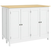 HOMCOM Carro isla de cocina con 2 taburetes encimera abatible 2 armarios con 4 puertas diseño moderno Blanco