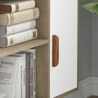 HOMCOM Estantería escandinava 4 nichos + 2 armarios con estante 80x24x123 cm Patas finas inclinadas Madera Maciza Roble(m-5)