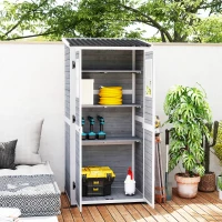 Outsunny Casetta da Giardino in Legno con Ripiani Regolabili, Due Porte con Blocco e Finestre, Grigio(m-9)