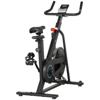 HOMCOM Bicicleta Estática com Volante de Inércia de 6,5kg Bicicleta Fitness com Assento e Guiador com Altura Ajustável Ecrã LCD e Rodas para Casa 110x52x105x120cm Preto(m-10)