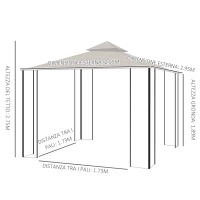 Outsunny Gazebo da Giardino 3x3m in Metallo con Zanzariere e Tettuccio in Poliestere, Beige(m-3)