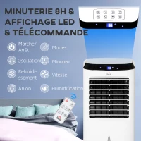 HOMCOM Climatizzatore Raffrescante d'Aria Mobile, Ventilatore Ionizzatore 4 in 1 con Telecomando, Portatile, Silenzioso, Oscillante 60W, Capacità Massima Serbatoio 10L, Ideale Stanze 20 m² Massimo, Bianco e Nero(m-4)