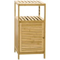 kleankin Estante Casa de Banho de Bambu Armário de Armazenamento Casa de Banho com 1 Porta e Prateleira 33x36,5x67 cm Madeira(m-1)