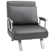 HOMCOM Sillón convertible sofá cama de 1 plaza desenfundable Gran Confort Cojín Patas apoyabrazos de metal ante Gris(m-1)