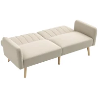 HOMCOM Sofá Convertible 3 Plazas Diseño escandinavo Respaldo inclinable 3 Posiciones Patas Madera Tejido Aspecto Lino Beige(m-7)