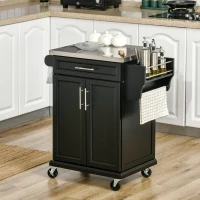 HOMCOM Carrito de cocina con ruedas isla central de cocina con encimera de acero inoxidable estante ajustable cajón 83,5x45,7x90,5 cm(m-2)