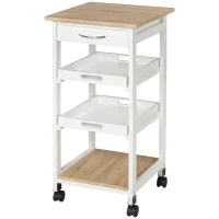 HOMCOM Carrello da Cucina con Ruote, 2 Ripiani Rimovibili, Cassetto, Scaffale, in Legno di Pino, Bianco(m-5)