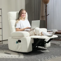 HOMCOM Poltrona Massaggiante Poltrona Relax Elettrica Con Funzione Reclinabile Vibrazione Riscaldamento, Telecomando Incluso, Crema(m-2)