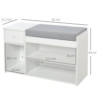 HOMCOM Banco de Zapatos Banco de almacenamiento 2 Niveles de Almacenamiento Nicho cajón Cofre integrado con Cojín Gris Blanco(m-3)