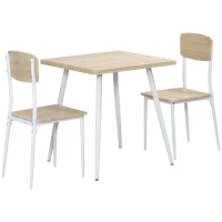 HOMCOM Conjunto de mesa de comedor cuadrada 3 piezas con 2 sillas cocina comedor tablero MDF estructura de metal Blanco(m-6)