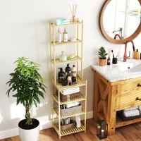 HOMCOM Estantería baño en bambú de 7 niveles para cocina baño sala 44x33x180 cm Madera Natural(m-4)