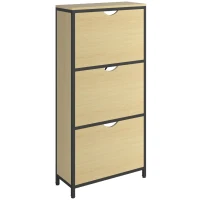 HOMCOM Scarpiera Slim con 3 Cassetti e Ripiani Regolabili per 18 Paia di Scarpe, 60x24x124cm, Rovere(m-10)