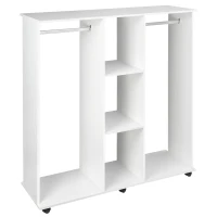 HOMCOM Roupeiro de Madeira Móvel Armário Roupeiro Aberto com 2 Barras para Pendurar e 3 Prateleiras Organizadoras 120x40x128 cm Branco(m-1)