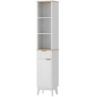 HOMCOM Armario de baño mueble columna baño con 3 estantes cajón 2 estantes ajustables 33x30x170 cm Blanco(m-7)