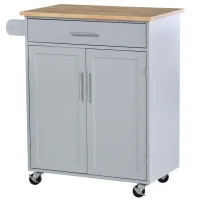HOMCOM Carrito de cocina con ruedas de servicio Isla de cocina con cajón de armario y portapaños - Gris(m-7)