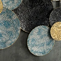 HOMCOM Decoración de Pared en Metal 3D Wall Art con Círculos 133x66 cm Azul Negro y Oro(m-4)