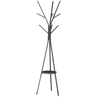 HOMCOM Perchero trípode de diseño contemporáneo con ramas estante + 9 perchas 45x45x180 cm metal Marrón