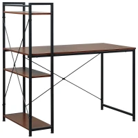 HOMCOM Escritorio con estantes de almacenamiento y biblioteca de 120 cm de diseño industrial en madera de nogal(m-1)