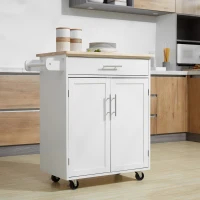 HOMCOM Carrello da Cucina con Ruote, Isola da Cucina con Cassetto, Armadio e Porta-Strofinacci, Bianco(m-2)