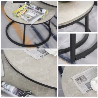 HOMCOM Conjunto de 2 mesas auxiliares apilables diseño industrial patas de metal Gris(m-4)