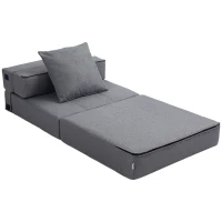 HOMCOM Sillón cama convertible 1 plaza con 1 cojín desenfundable tela Gris(m-7)