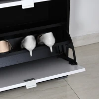 HOMCOM Mueble para Zapatos 3 Puertas abatibles 3 Compartimentos MDF Negro Blanco lacado(m-4)