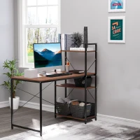 HOMCOM Escritorio con estantes de almacenamiento y biblioteca de 120 cm de diseño industrial en madera de nogal(m-6)