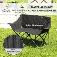 Outsunny Faltstuhl faltbar 2 Sitzer Campingstuhl mit Tragetasche Outdoor bis 250kg belastbar 145 x 60 x 92 cm Schwarz(m-4)