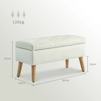 HOMCOM Banco de almacenamiento baúl de almacenamiento tela efecto terciopelo patas de madera carga máx 120 kg 80x35x40 cm Crema(m-3)