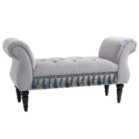 HOMCOM Banco Acolchado de Terciopelo para Pie de Cama con Apoyabrazos Patas de Madera de Caucho Gris 40x117x58 cm