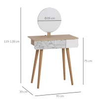 HOMCOM Tocador Mesa de Maquillaje Diseño escandinavo con cajón y Gran Espejo 70x39x119-128 cm(m-3)