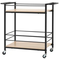 HOMCOM Carrito de servicio y cocina con ruedas y 2 estantes marco de metal y aspecto madera - 82x40x75 cm(m-7)