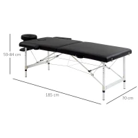 HOMCOM Mesa de masaje plegable portátil con bolsa de transporte carga máx 225 Kg altura ajustable 185x70 cm Negro(m-3)