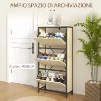 HOMCOM Scarpiera Slim con 3 Cassetti e Ripiani Regolabili per 18 Paia di Scarpe, 60x24x124cm, Rovere(m-4)