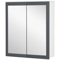 kleankin Armário de Casa de Banho com Espelho 2 Portas e Prateleiras Ajustáveis 69x17x75,5 cm Branco e Cinza