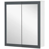 kleankin Armário de Casa de Banho com Espelho 2 Portas e Prateleiras Ajustáveis 69x17x75,5 cm Branco e Cinza(m-1)