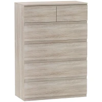 HOMCOM Cómoda 6 cajones Mueble de Almacenamiento sin tiradores diseño minimalista 80x39x115 cm Madera Natural(m-1)