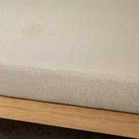 HOMCOM Banco pie de cama en tejido de lino con reposabrazos de mimbre y estructura de madera maciza 120x38x61,5 cm Crema(m-5)