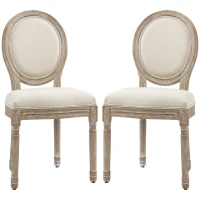 HOMCOM Conjunto de 2 sillas de Comedor - Silla de Salón medallón Estilo Luis XVI - Madera Maciza tallada patinada - Aspecto Lino Beige(m-7)