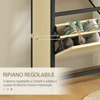 HOMCOM Scarpiera Slim con 3 Cassetti e Ripiani Regolabili per 18 Paia di Scarpe, 60x24x124cm, Rovere(m-5)