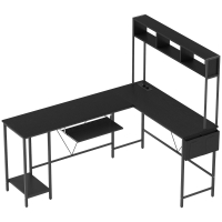 HOMCOM Escritorio Modulable Escritorio de Esquina con Toma de Corriente y Puerto USB Estilo Industrial Estantes de Almacenamiento