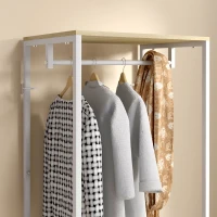 HOMCOM Perchero de Abrigos con barra y 2 estantes para zapatos 60x40x167,5 cm Aspecto Roble Claro Metal Blanco(m-4)