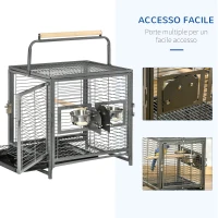 PawHut Gabbia per Pappagalli con Vassoio rimovibile, Ciotole in Acciaio Inox e 2 Posatoi, 48x38x65cm Nero(m-5)