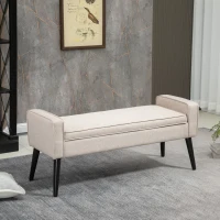 HOMCOM Banco de almacenamiento cofre de almacenamiento con asiento acolchado pie de cama de tela con aspecto de lino 120x45x54 cm(m-4)